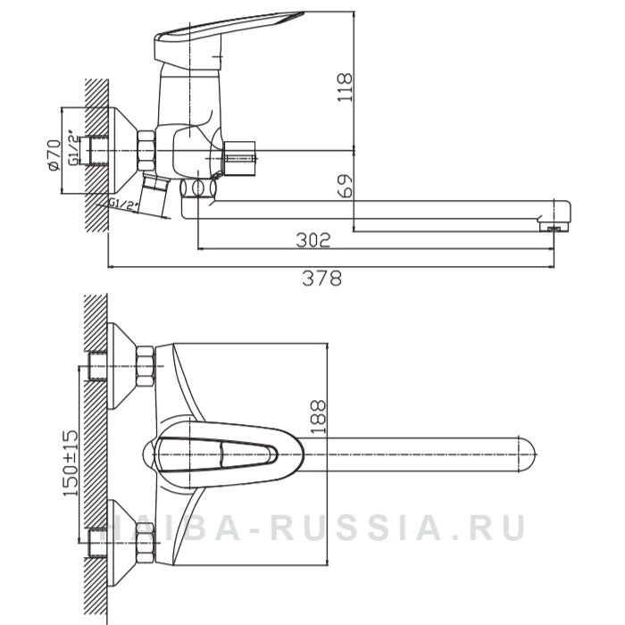 СМЕСИТЕЛЬ ДЛЯ ВАННЫ HAIBA HB07 HB2207